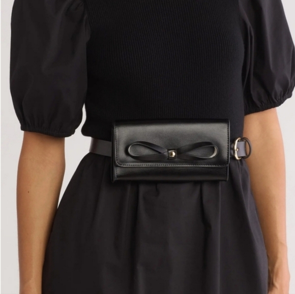 NEW Kate Spade Black Leather Belt Bag with Bow Detail - Picture 1 of 13